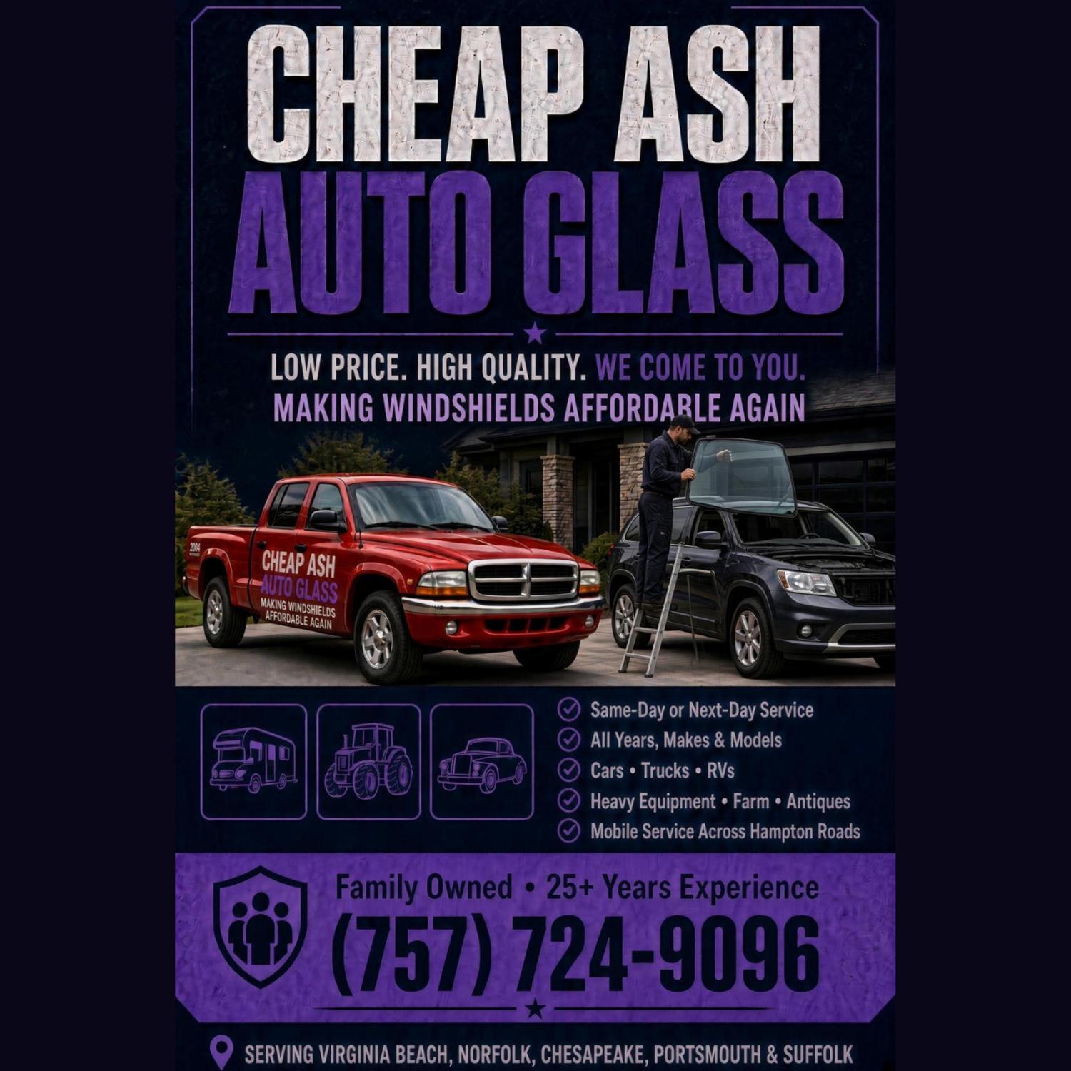 Cheap Ash mobile tech installing a windshield in a driveway